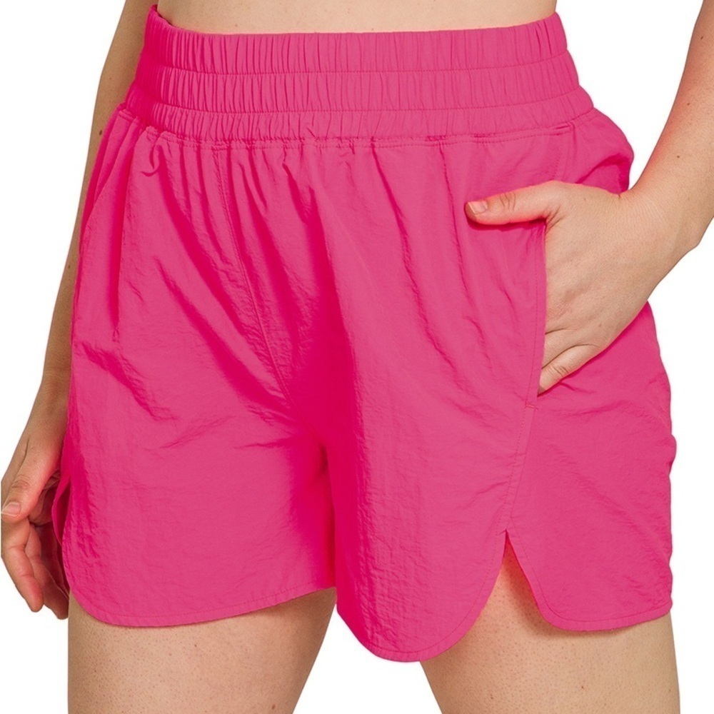 ZENANA PLUS WINDBREAKER SMOCKED WAISTBAND RUNNING SHORTS